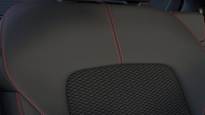 Cloth trim in black with red stitching