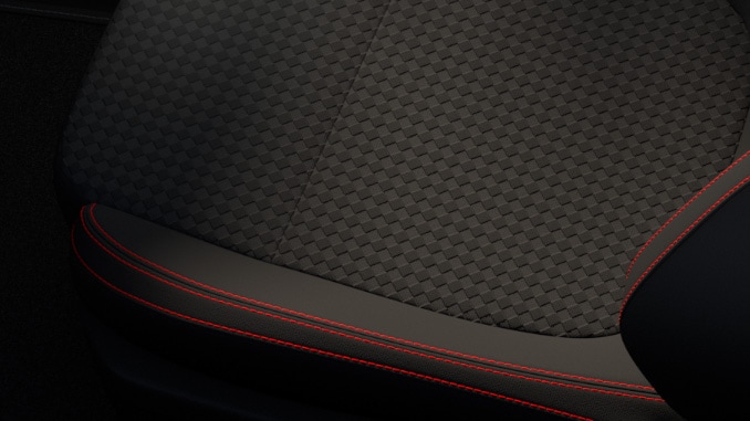 Cloth trim in Black with red stitching