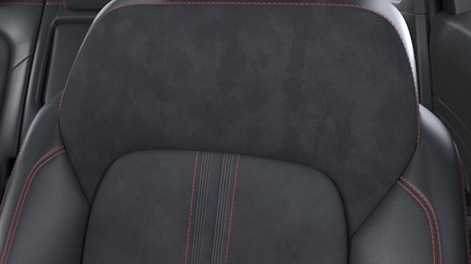 Partial premium touch Sensico® sports seats with black neosuede inserts and red stitching with 12-way ergonomic power adjust front seats